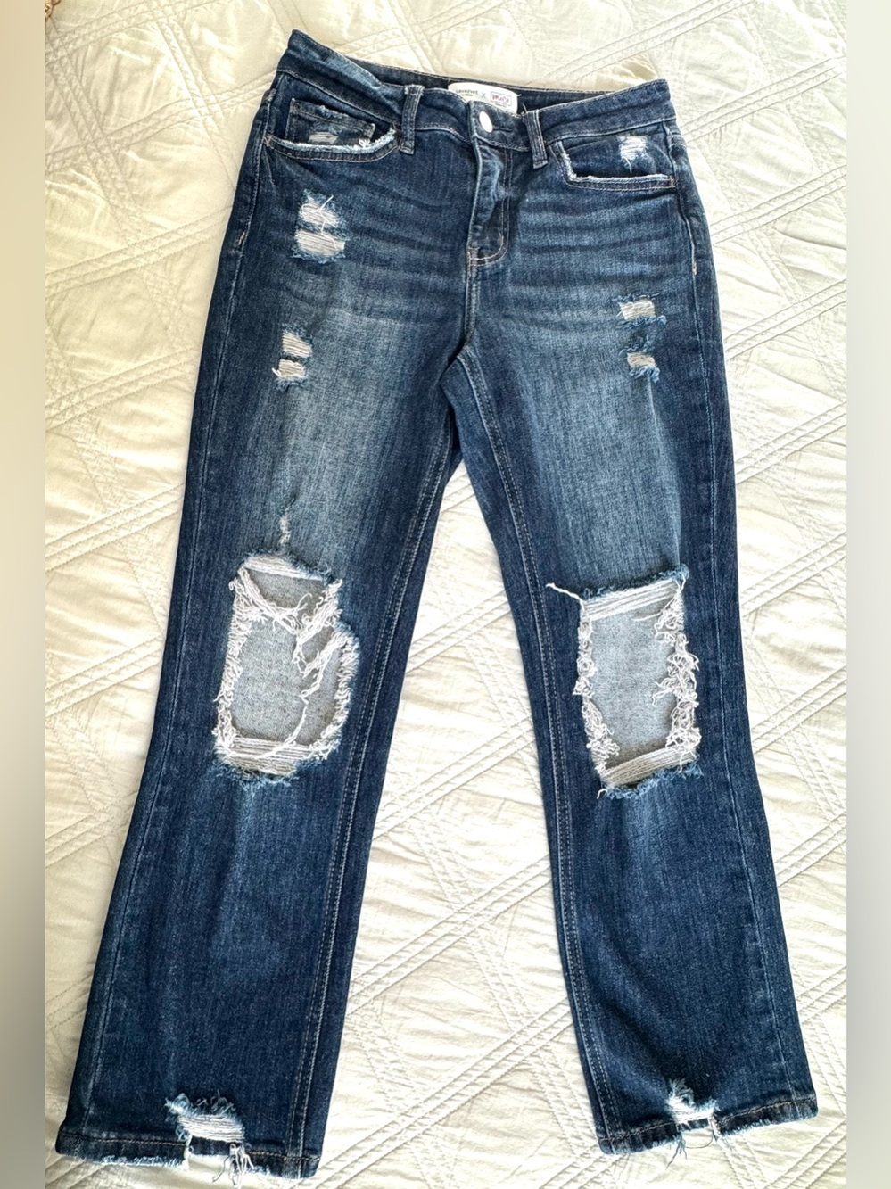 💙Lovervet X MoCo Boutique Trendy Straight-Leg Distressed Dark Blue Jeans💙
